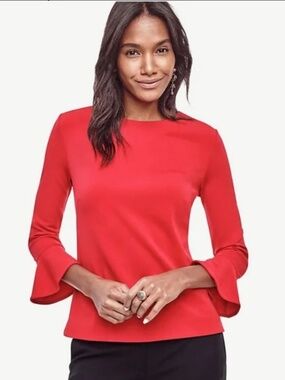 Ann Taylor Red Blouse with three quarter bell sleeves. XSP